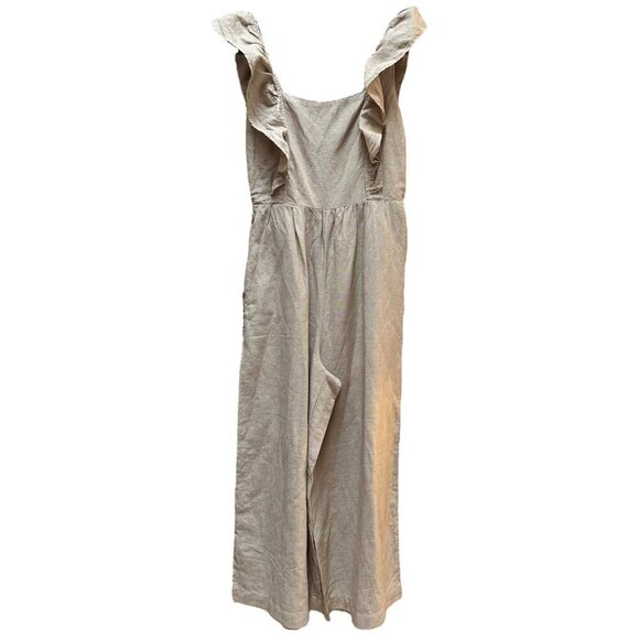 Madewell Jumpsuit Linen Blend Ruffle Open Tie Back Natural Beige Neutral Size 10 - Picture 1 of 11